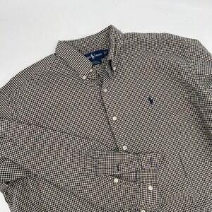 Ralph Lauren McMeel Men's Long Sleeve Navy & Cream Gingham Button Down‎ Shirt XL